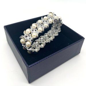 Silver Stretch Bracelet With Clear Stones Pearls